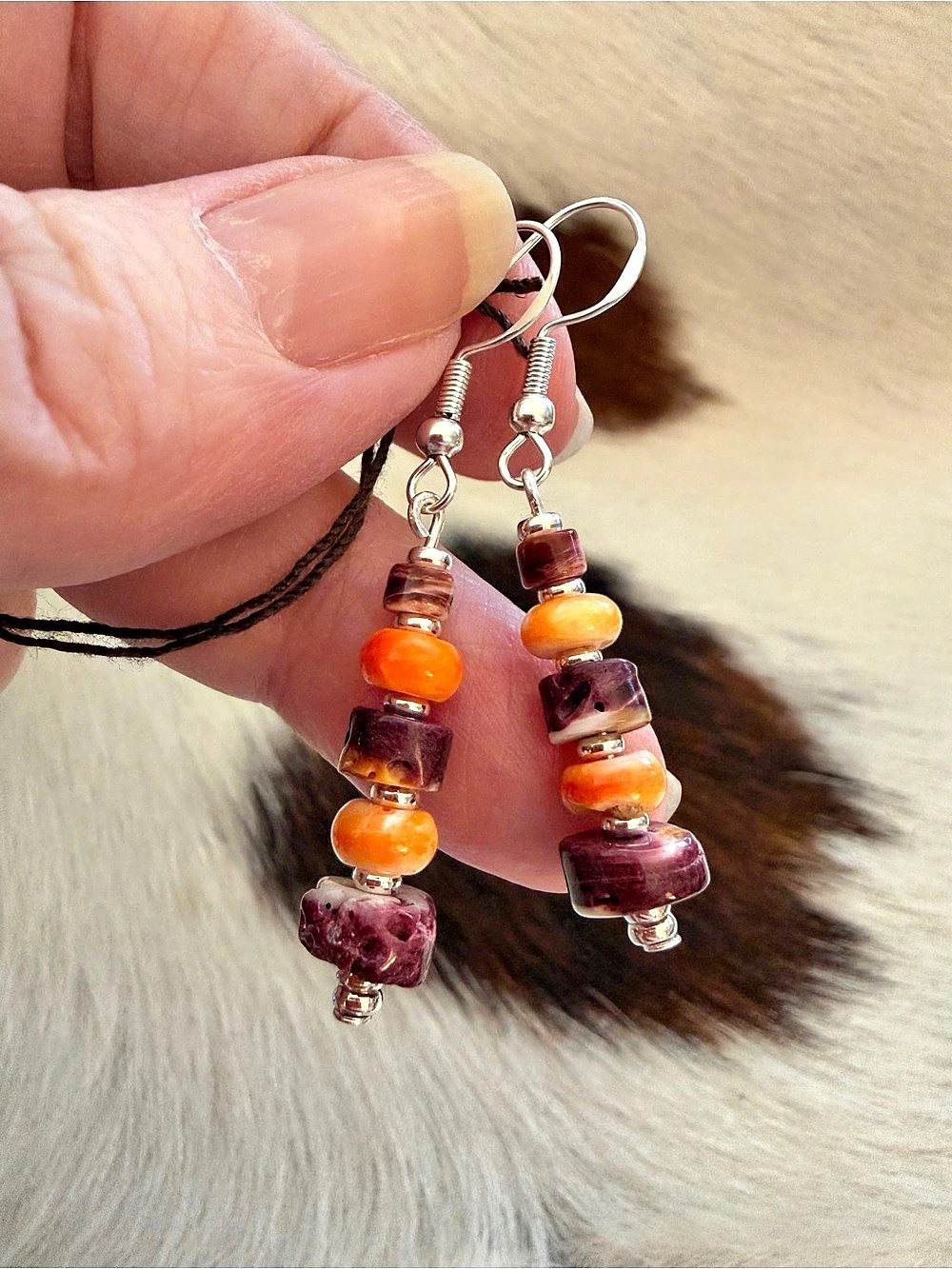 ❤️ Native American Sherry Duncan Sterling Orange & Purple Spiny Oyster Earrings